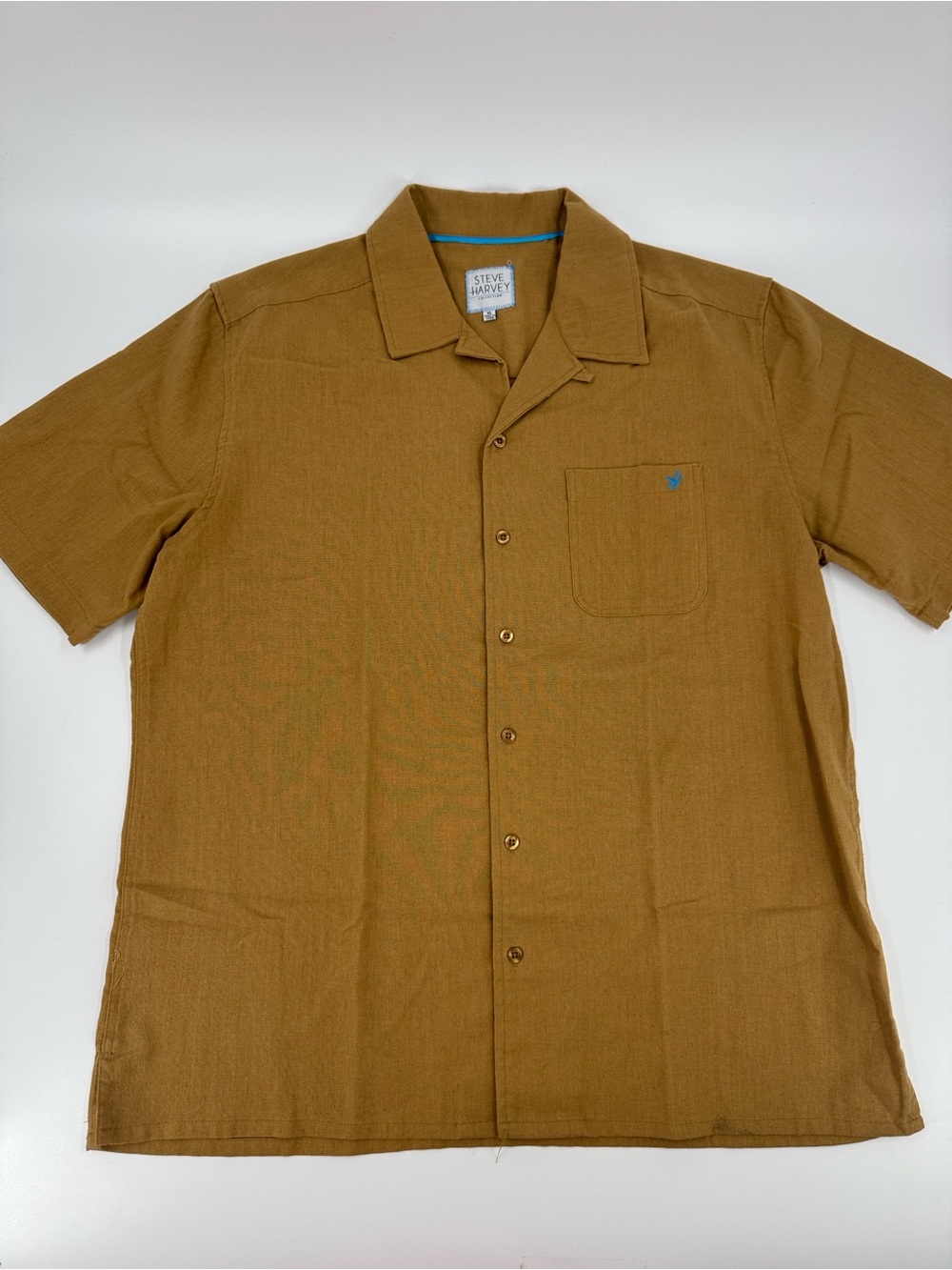 Steve Harvey Short Sleeve Button-Up Shirt - Tan Size XL